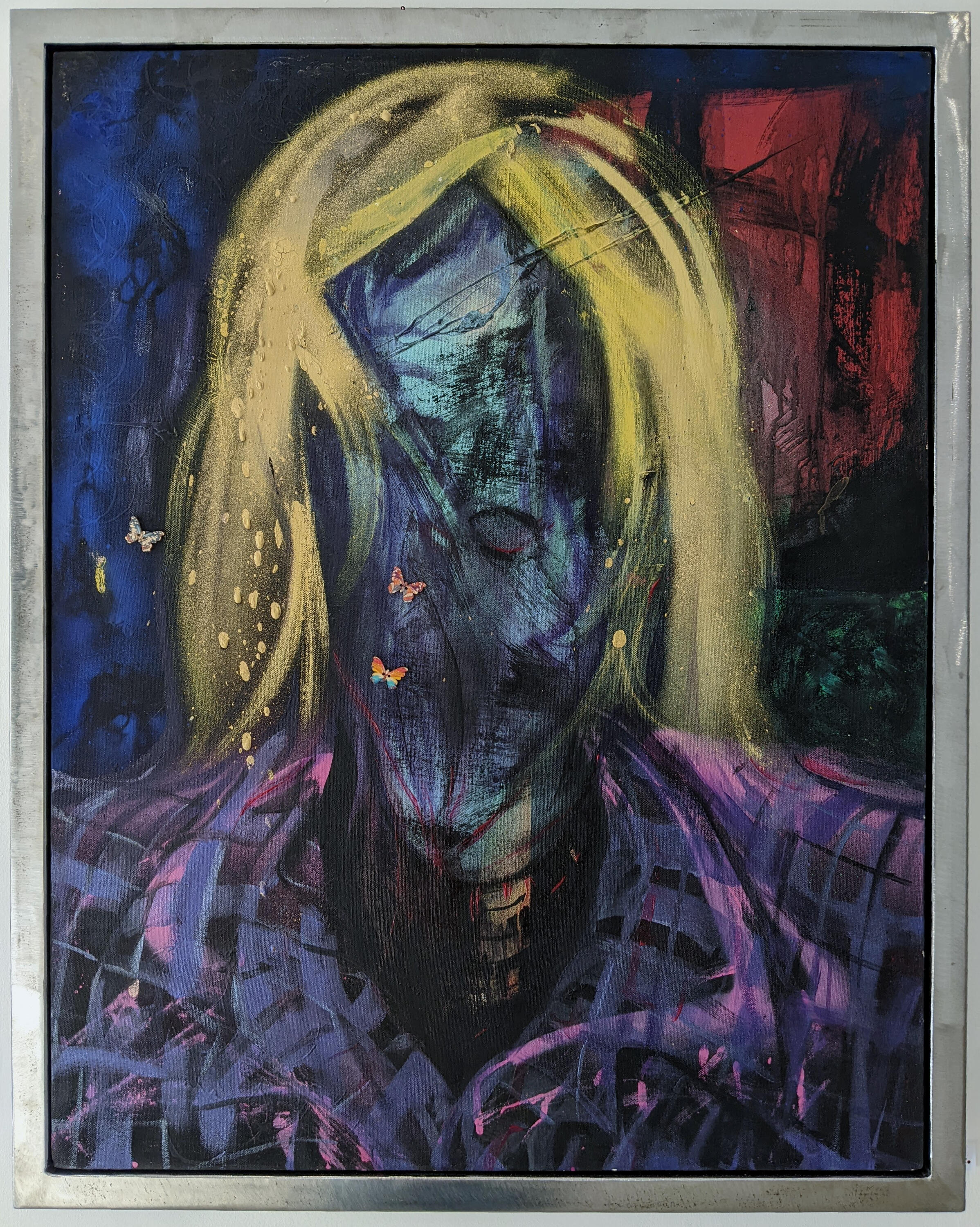 Mixed media on canvas, steel frame